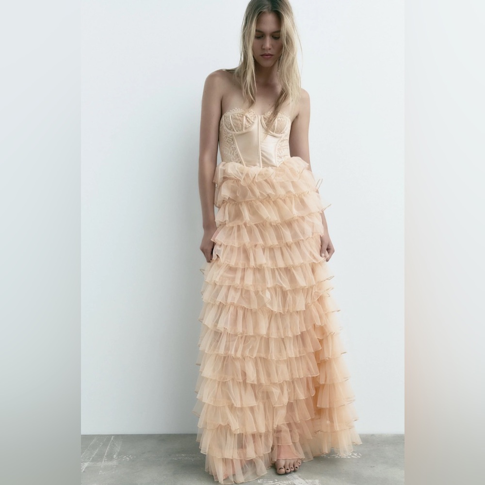 New Zara Lace Bustier Tulle Combination Dress